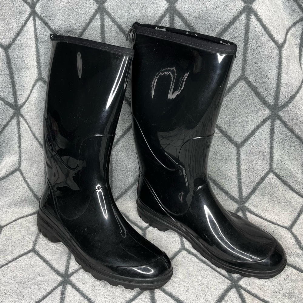 Kamik Glossy Black Lined Rubber Rain Boots